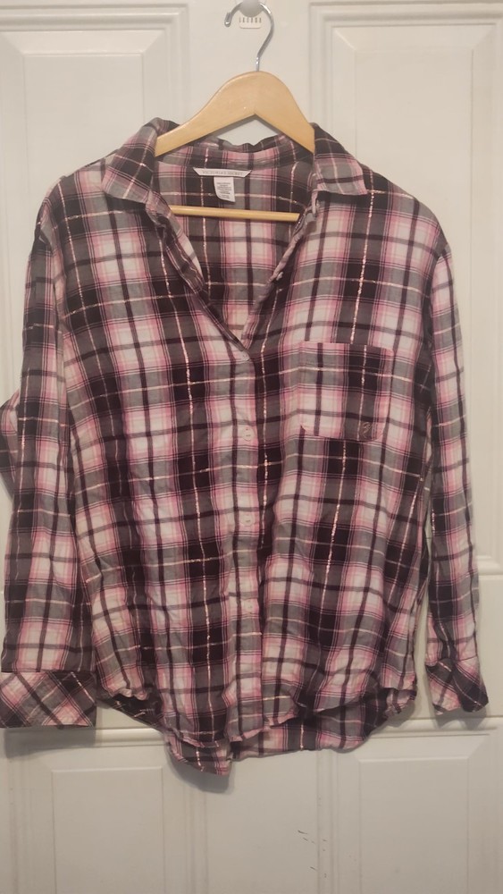 Victoria's Secret Shirt Women Small Plaid Long Sleeve ButtonUp