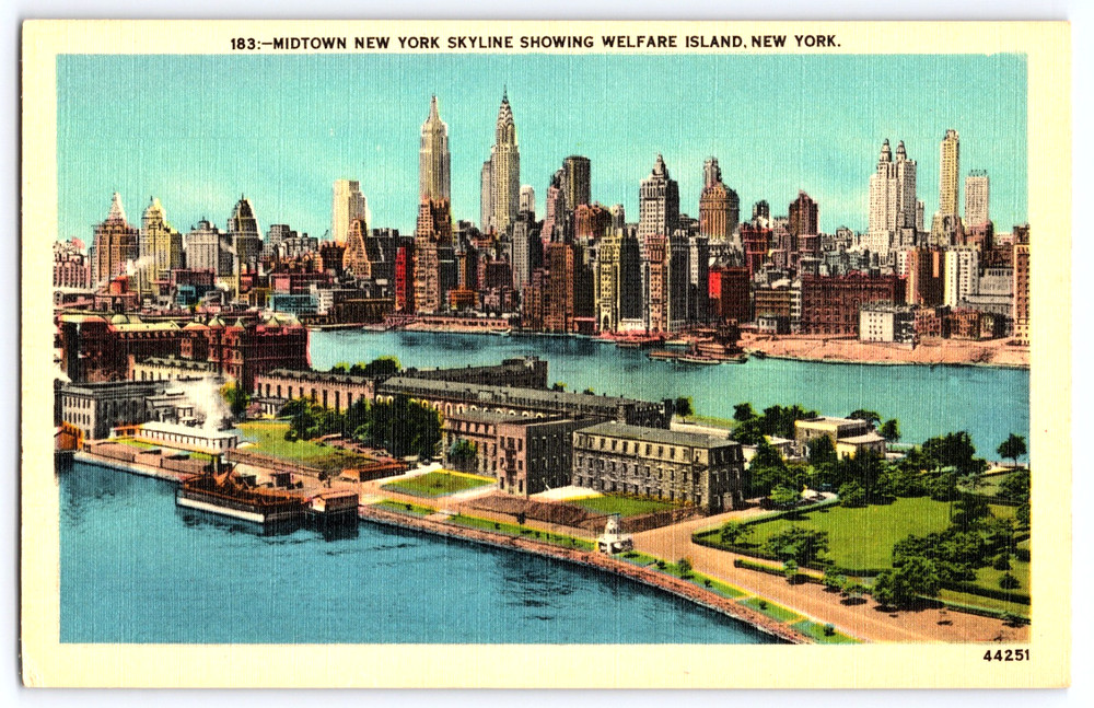 New York City New York NY Welfare Island City Buildings Vintage Linen Postcard