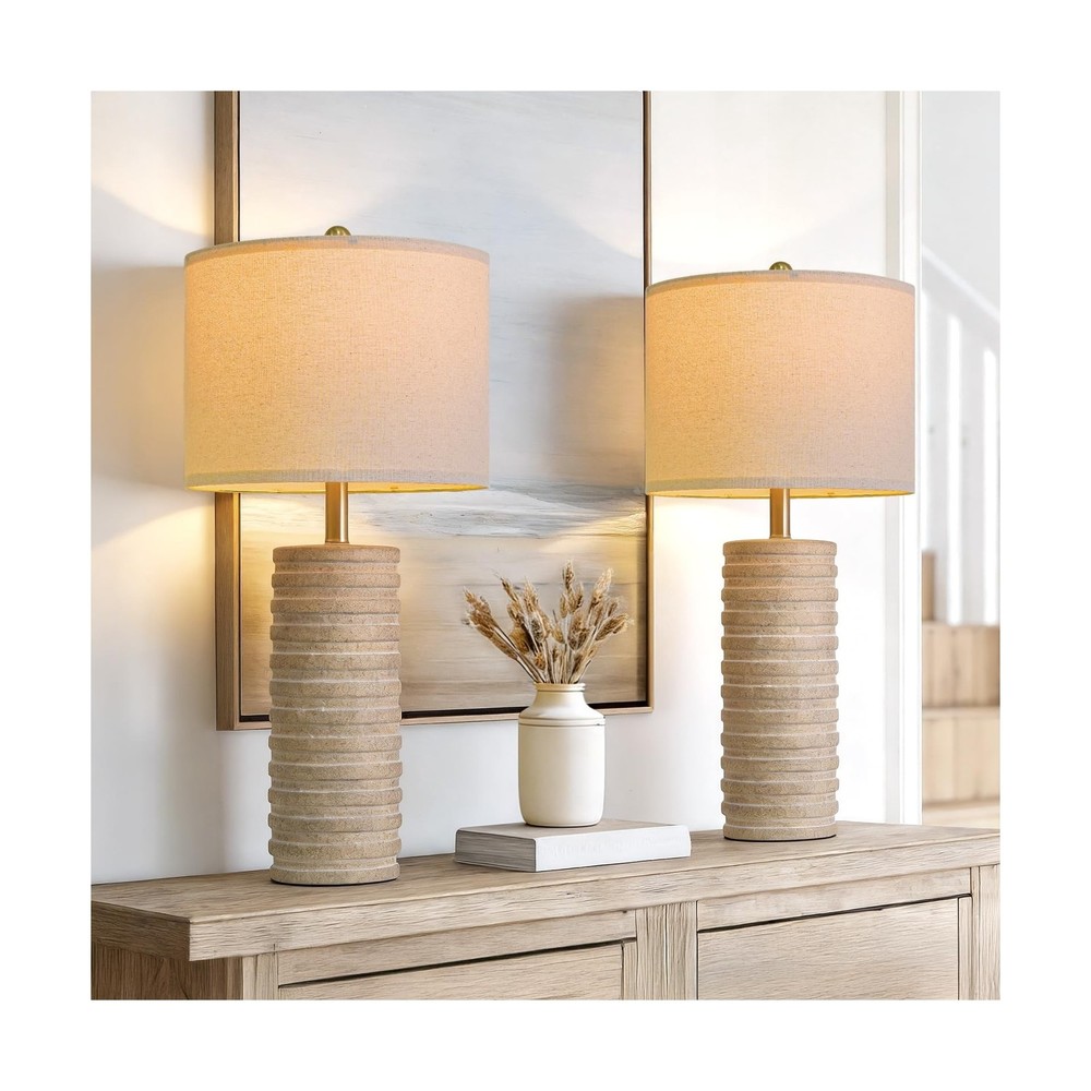 PoKat 27'' Farmhouse Table Lamps Set of 2 for Living Room, Stone-Like Bedside...