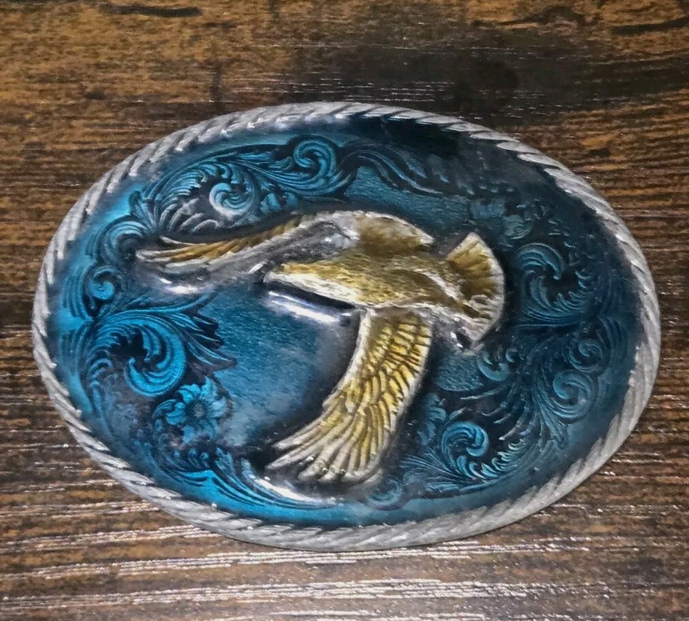 Soaring Eagle Blue Enamel Belt Buckle C+J 1985 #1064