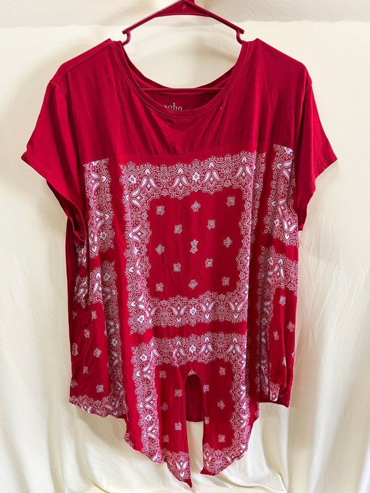 New York & Company Women's Short Sleeve Blouse Red Size XL