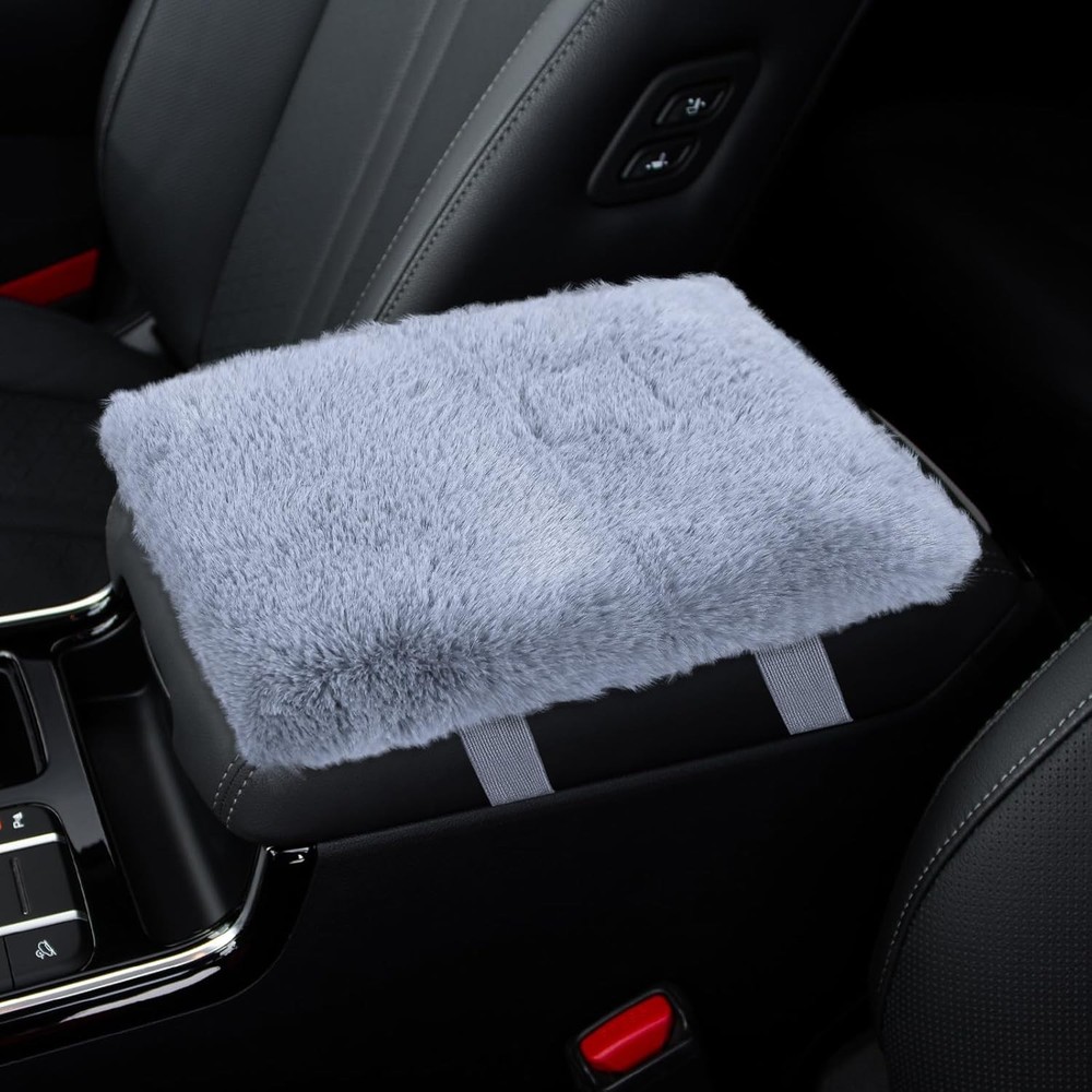 Soft Fur Car Armrest Cover, Universal Fluffy Center Console Protec Color: Gray