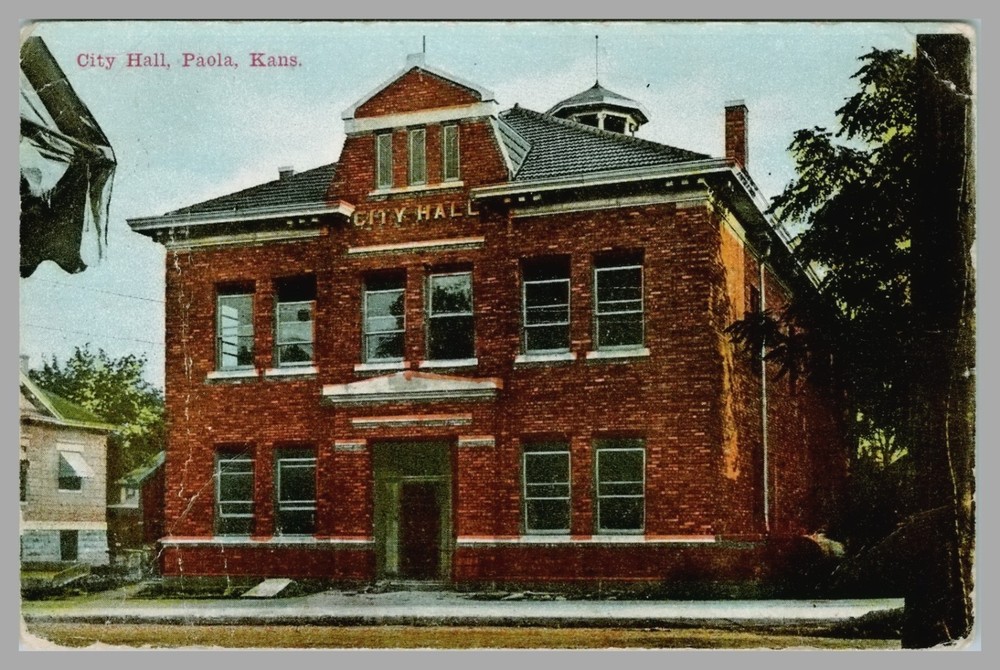 City Hall Paola Kansas Exterior View DB c1910 Antique Postcard