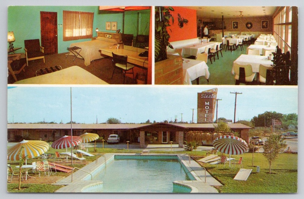 New Siesta Motel Laredo Texas Postcard Pool Restaurant Room Western Motels