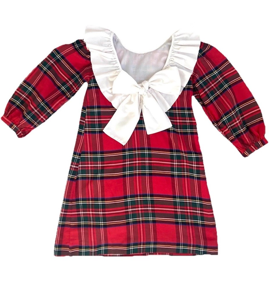 Nantucket Kids Plaid Dress Ruffled Collar - Royal Stewart Tartan - Girls Size 5