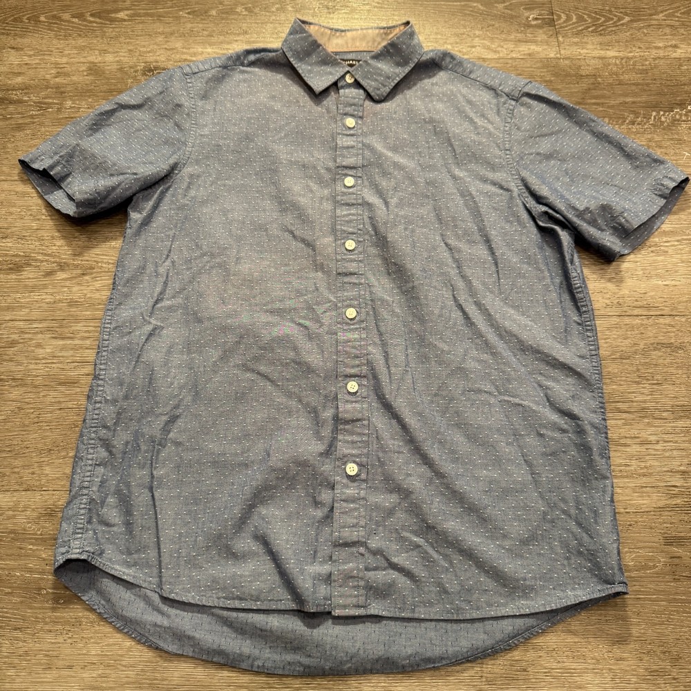Michael Kors Shirt Mens Medium Blue Short Sleeve Button UP Preppy Classic Fit