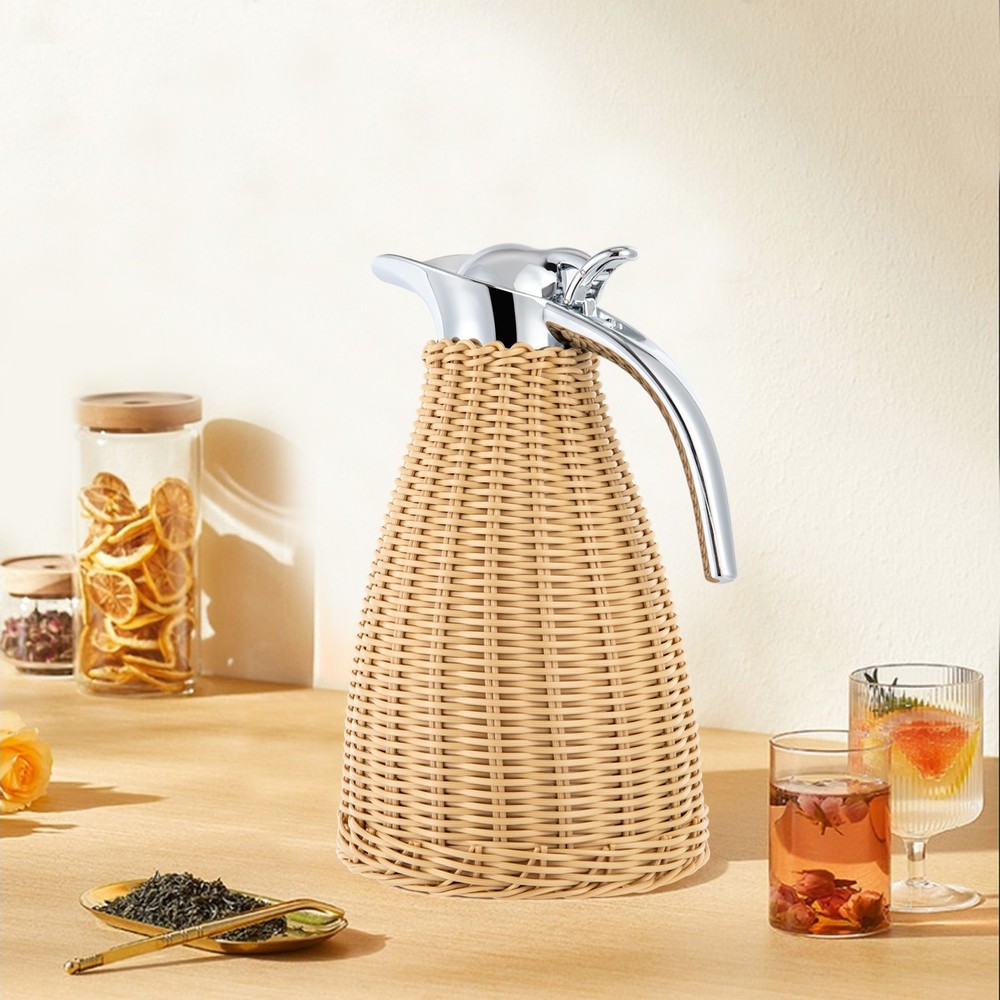 1.5L Rattan Insulated Thermal Jug Natural Double Walled Vacuum Insualted Jug