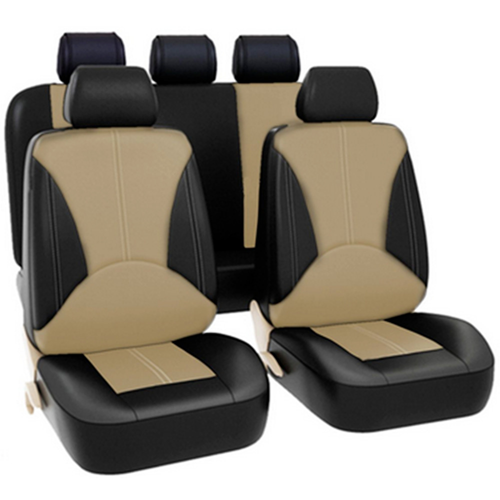 PU Leather Car Seat Covers Full Set Front Rear Seat Cushion Mat Protector 9PCS