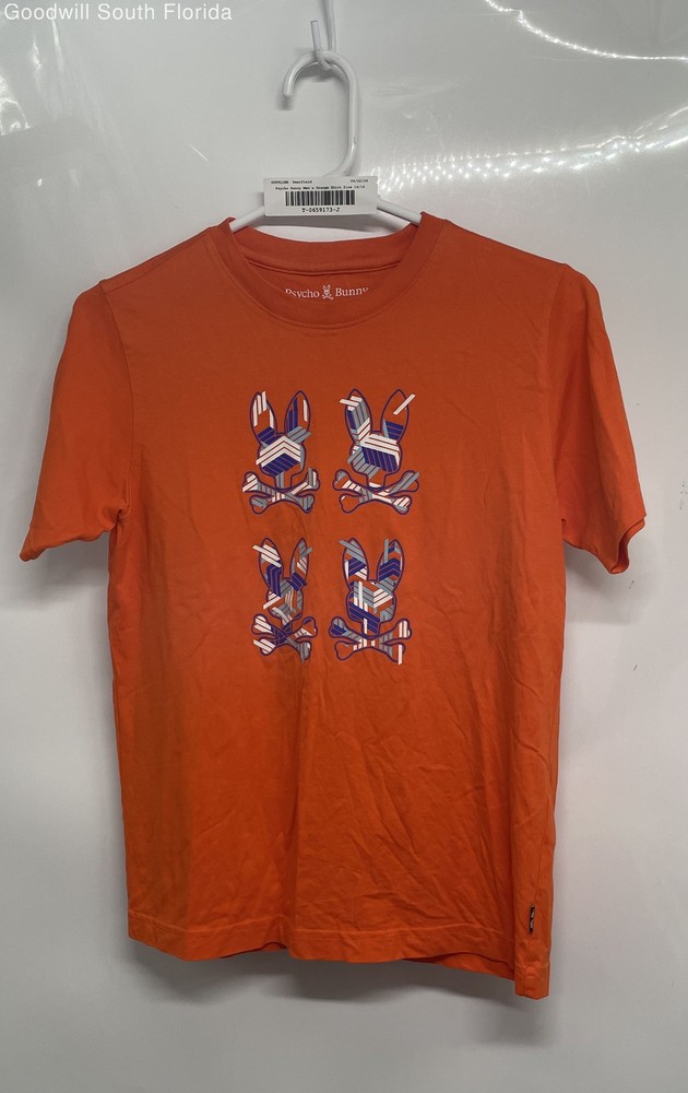 Psycho Bunny Boys Orange Graphic Pima Cotton Pullover T-Shirt Size 14-16 L