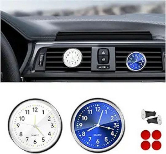 2PCS Stick on Dashboard Clock, Mini Luminous Analog Clock wi Color: Blue+white