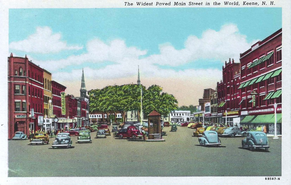 c1940s Keene New Hampshire NH ~ Widest Paved Main Street~  Postcard UNP