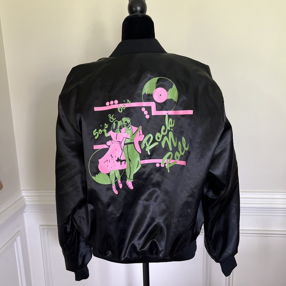 Vtg 50s 60s Rock N Roll Satin Ricky Jacket Black Men’s Med Rockabilly USA Made