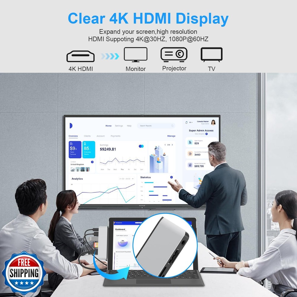 Surface Pro 9/Pro 11 Hub Docking Station, 7 in 1 Triple Display Surface Pro 9...