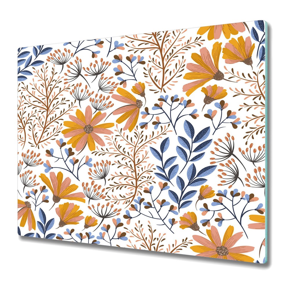 Glass Chopping Cutting Board Worktop Saver Bohemian Spring Floral 60x52