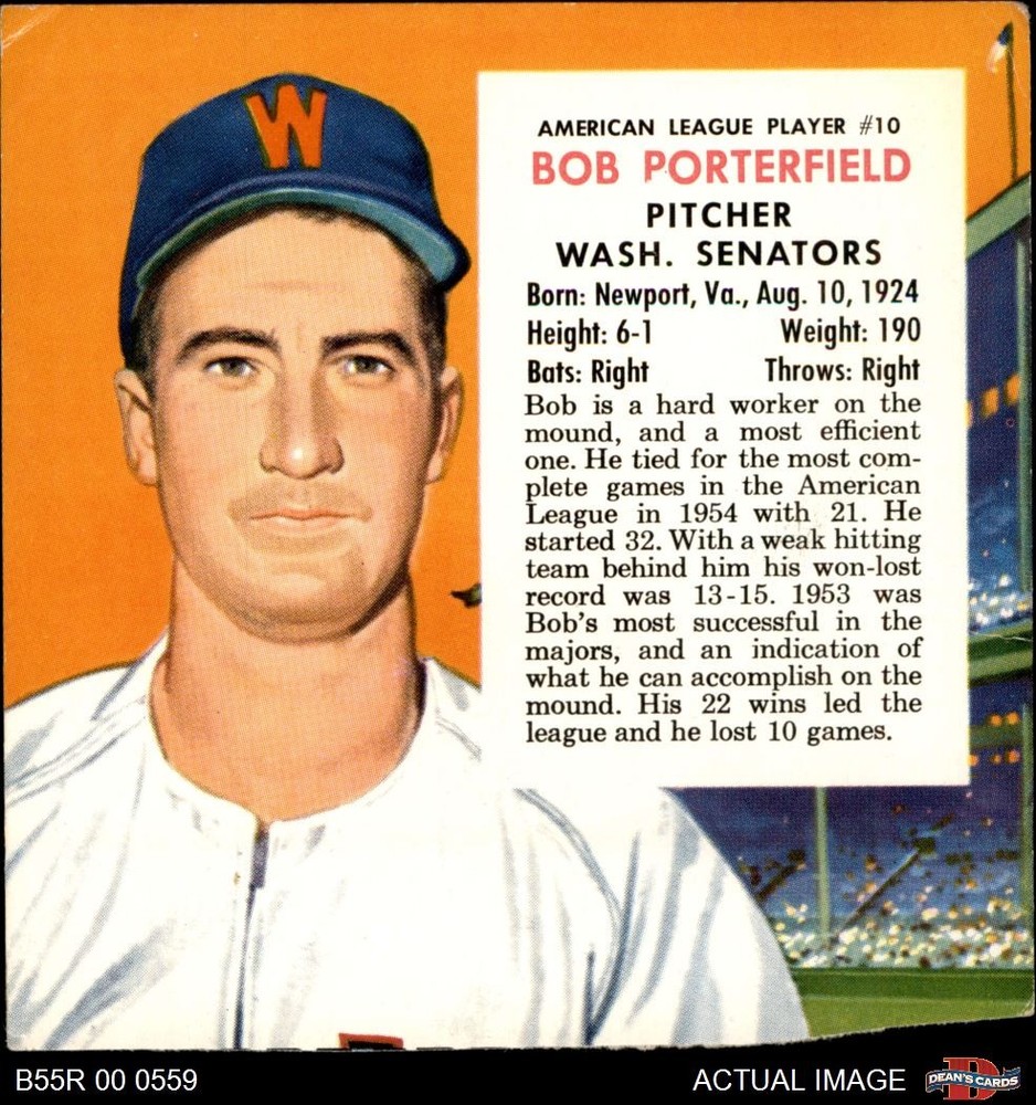 1955 Red Man #10 Bob Porterfield No Tab Senators 3 - VG