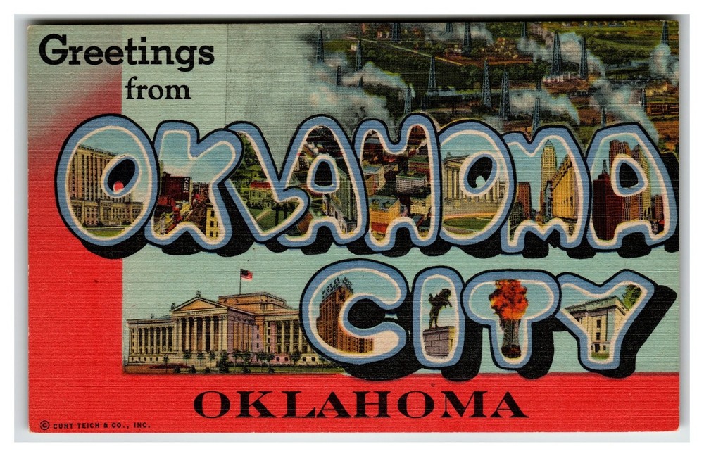 Vintage Greetings from Oklahoma City Large Letter Linen Postcard by Curt Teich