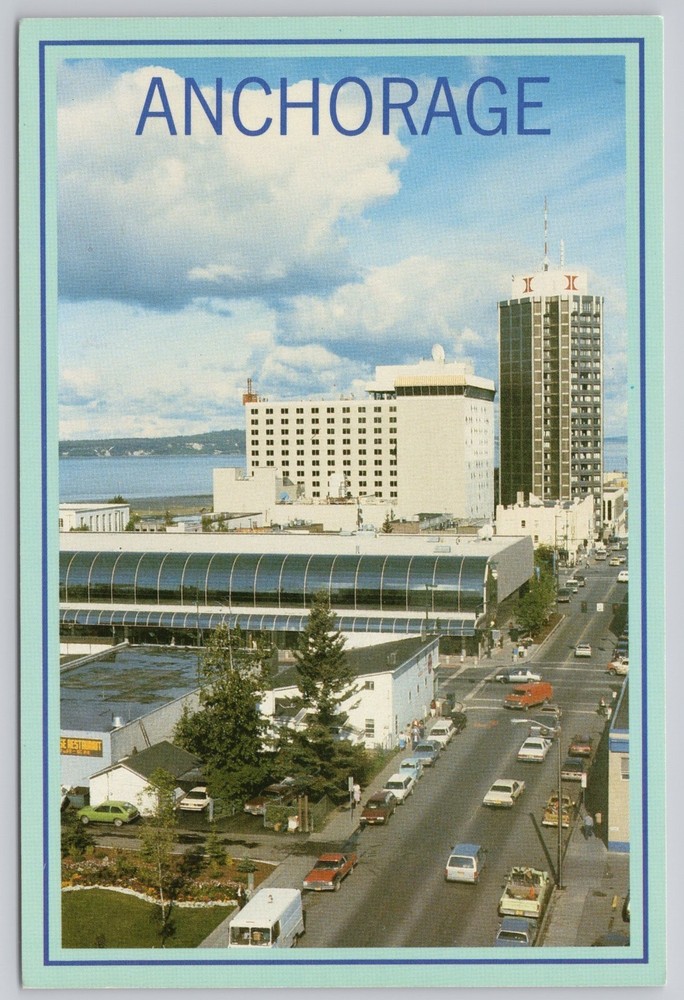 Anchorage Alaska, Birds Eye View of the City, Hilton Hotel, Vintage Postcard