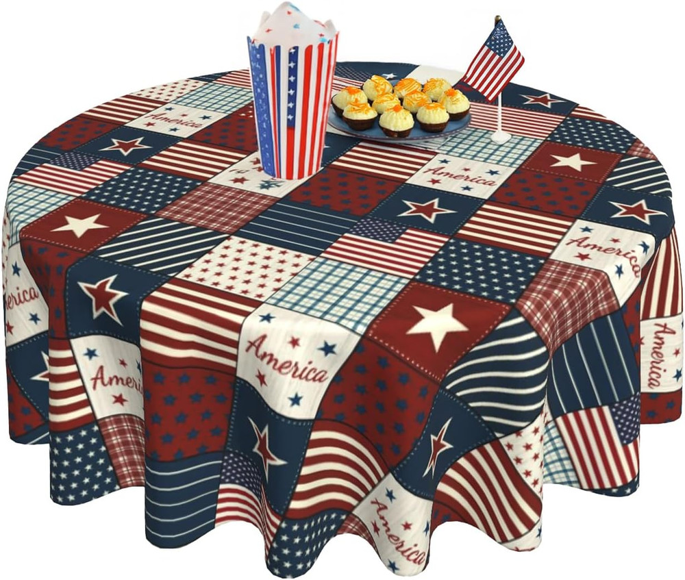 4Th of July round Tablecloth 60X60 Inch Independence Day American Patriotic Tabl