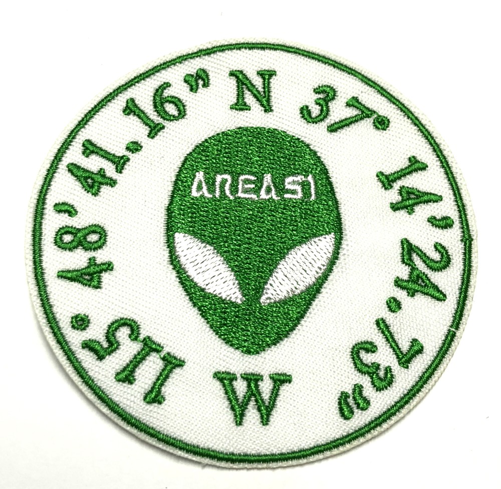 Area 51 Coordinates Patch Embroidered iron-on Applique Green Alien Xfiles Retro