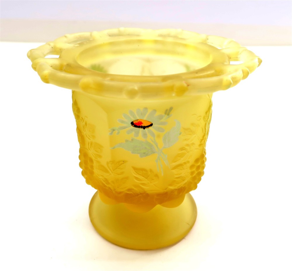 Vintage Westmoreland Daisy Yellow Satin Glass VASE or CANDLE HOLDER 5