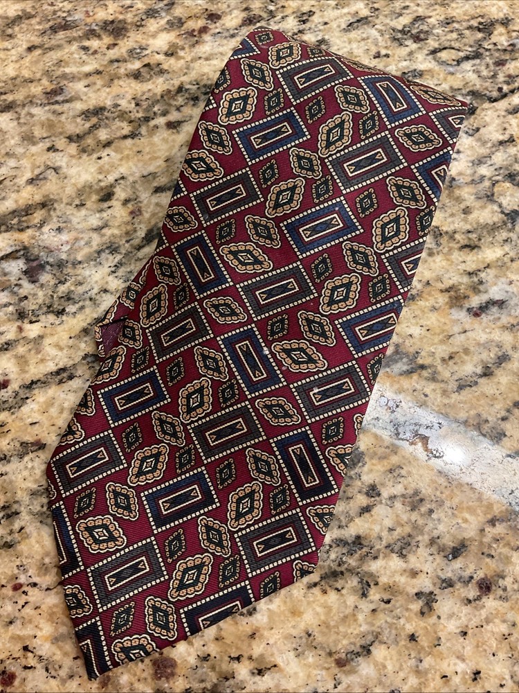 Christian Dior Monsieur Tie Silk Burgundy Blue Cream Geometric Italy Made In USA