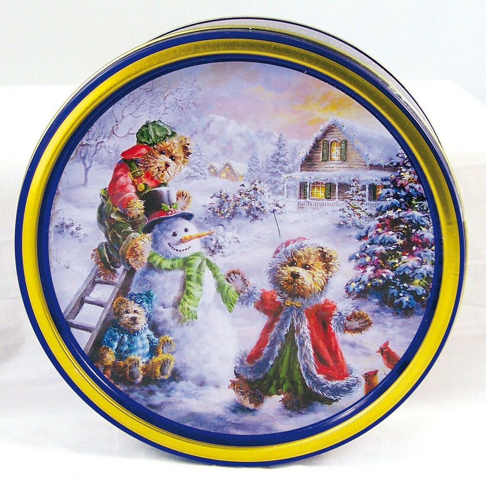 Tin Teddy Bear Cookie Metal Holiday Empty Box Collectors Container 7.5