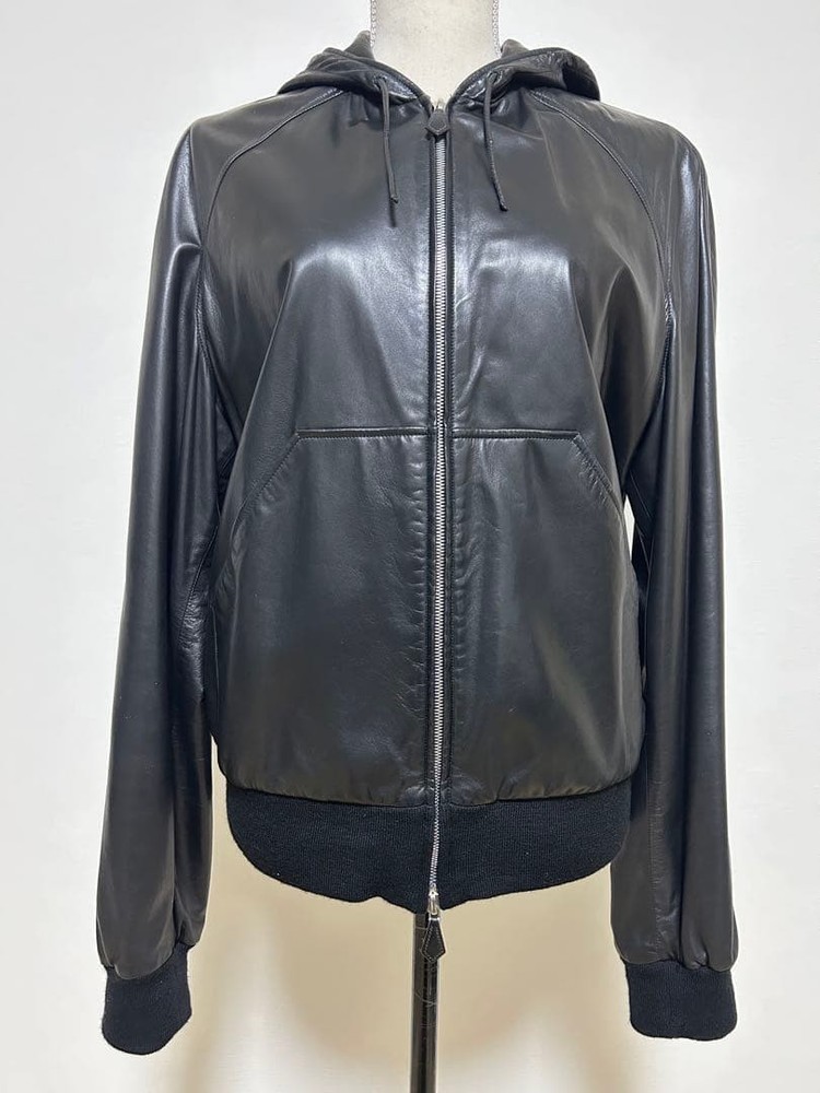 HERMES Leather jacket black 48 Good condition