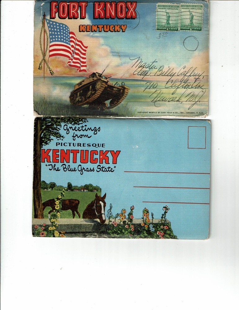 Lot of 2 Post Card Folders of Kentucky. Fort Knox, Views of State!