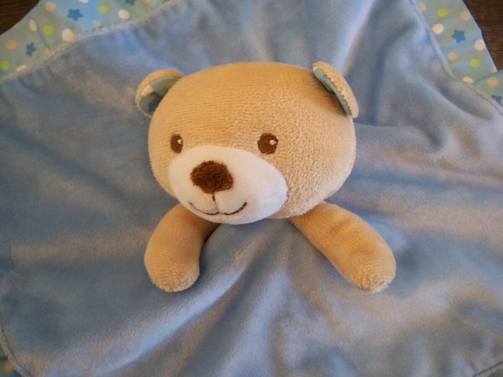 GARANIMALS Beary Cute Blue Bear Lovey~Rattle~Reverses to Satin~Security Blanket~