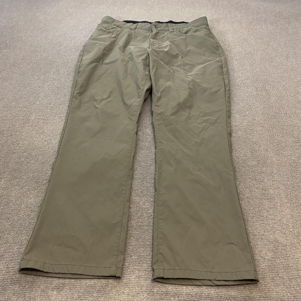 Eddie Bauer Pants Mens 36x30 Olive Green Nylon Stretch Hiking Travel Zip Pocket
