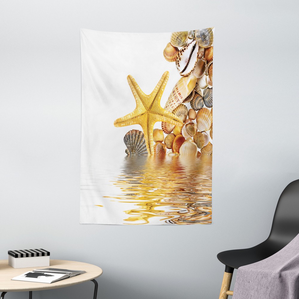 Beach Tapestry Sea Shells and Starfish Print Wall Hanging Decor