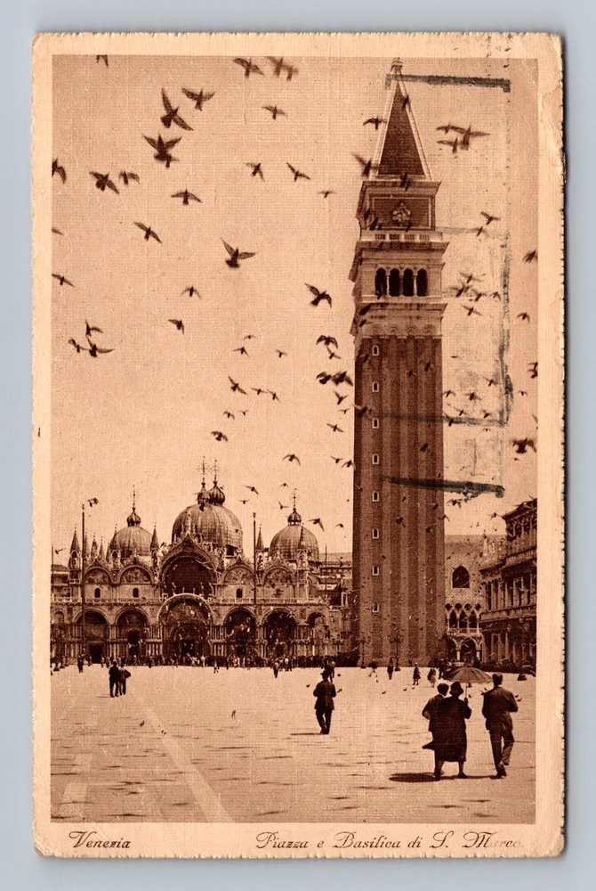 Italy- Venice Square And Basilica Of Saint Mark Old Card Vintage c1928 Postcard
