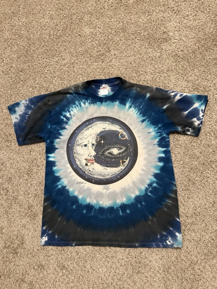Vintage 90s Jerry Jaspar Pierced Moon Grateful Dead Tie Dye T Shirt Size L