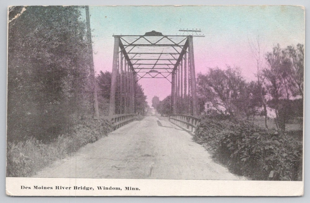 Des Moines River Bridge Windom Minnesota Vintage Tinted Postcard c. 1910s