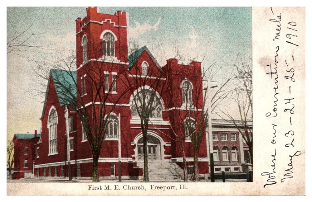 1910 First Methodist Episcopal Church Freeport Illinois Vintage Postcard