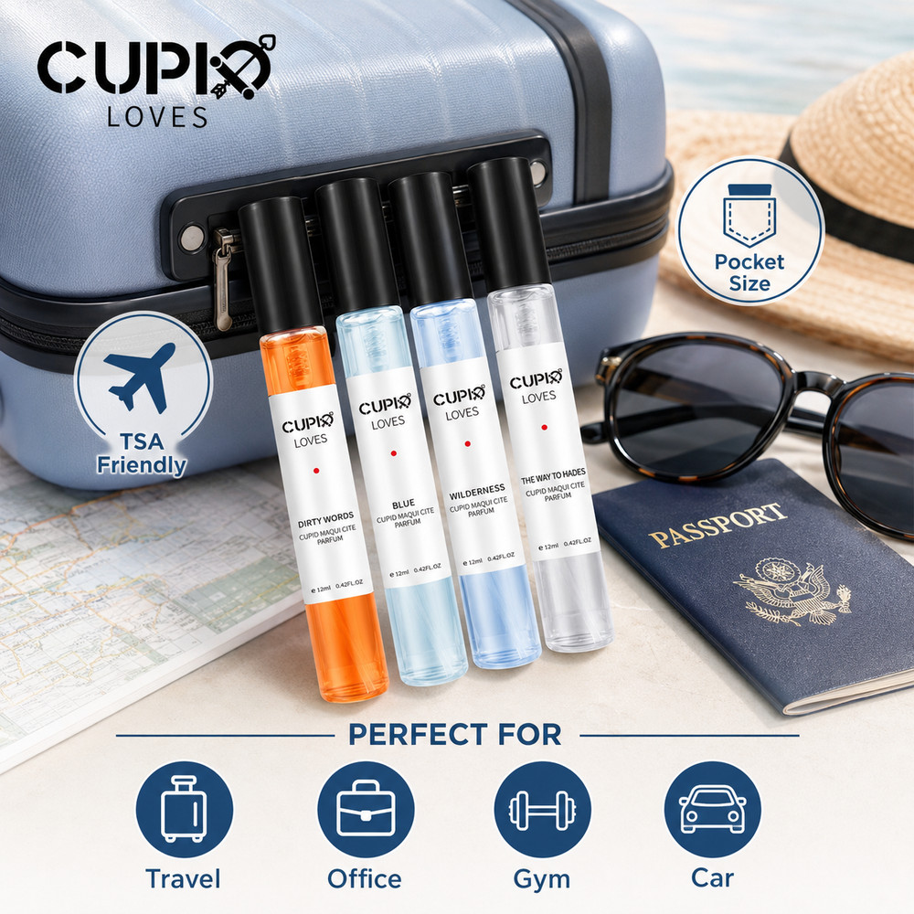 CUPID Travel Men's Cologne Set 4x12ml Portable Eau De Parfum Pocket Size Spray