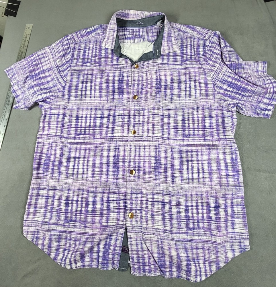 Tommy Bahama Shirt Mens XL Purple Geometric Lightweight Short Sleeve Button Up