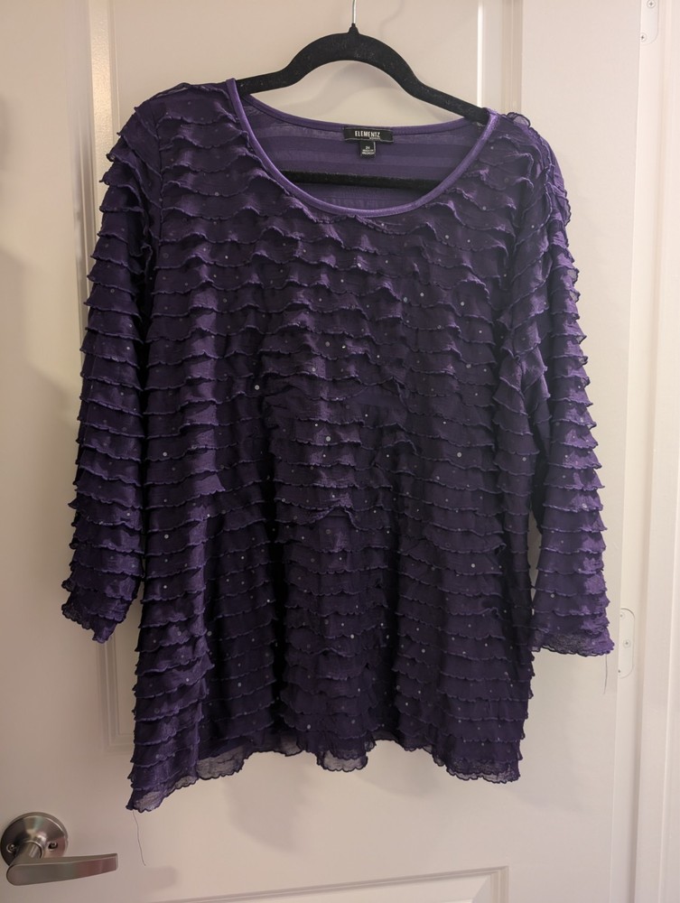 Elementz ~Woman Size 2X~ Purple Ruffle Bllouse Shirt Top Long Sleeve