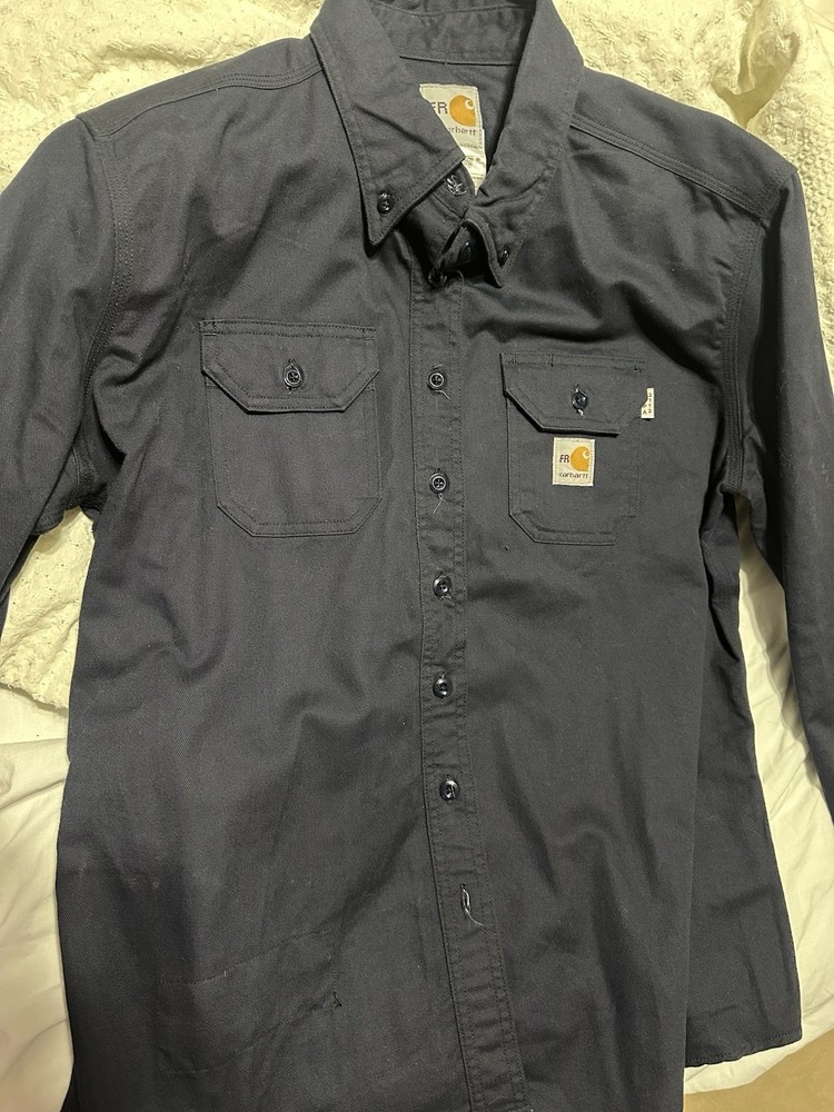 Carhartt FR Flame Resistant Twill Shirt Women Large Navy Long Sleeve Button Down