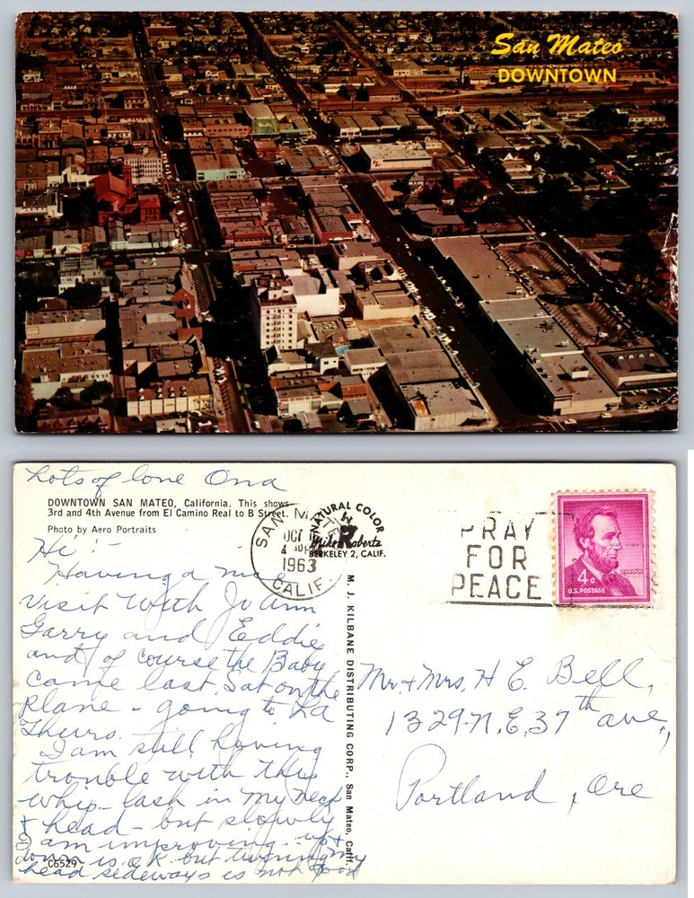 Downtown Aerial View San Mateo California CA Postcard