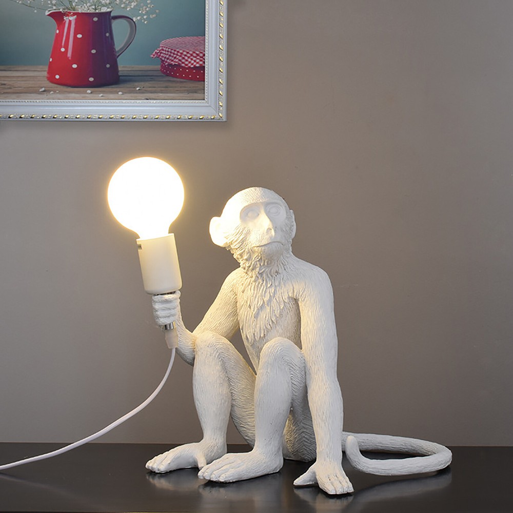Monkey Desk Light Table Lamp Resin White Living Room, Bedroom Lighting Fixture
