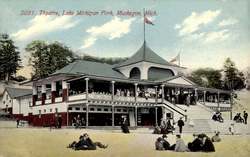 C1910 Theatre Lake Michigan Park Muskegon MI Michigan Litho Postcard