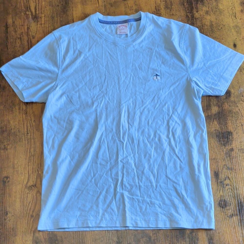Brooks Brothers 1818 Men's Blue Solid Crew Neck Short Sleeve Cotton Logo Tee M