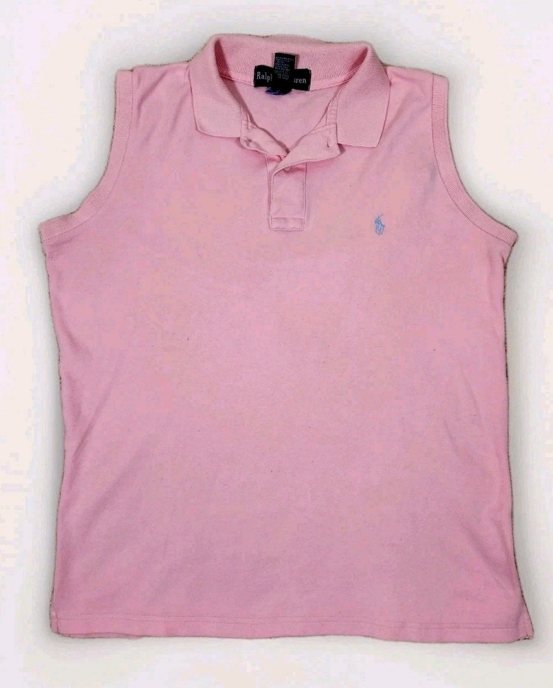 Polo Ralph Lauren Sleeveless Polo Top Pink Blue Large TennisCore Golf Preppy