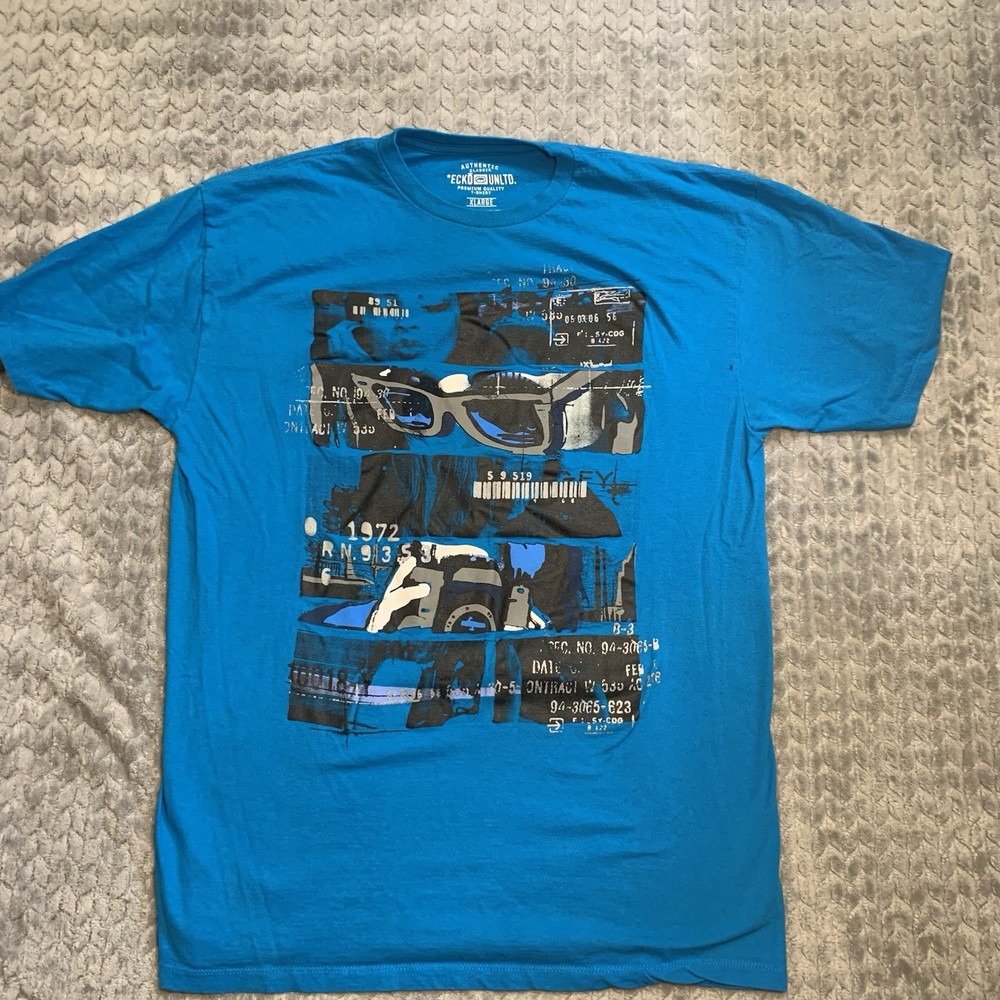 Ecko Unltd. Men's XL Navy Blue Double-Sided Graphic Logo Crew Neck T-Shirt