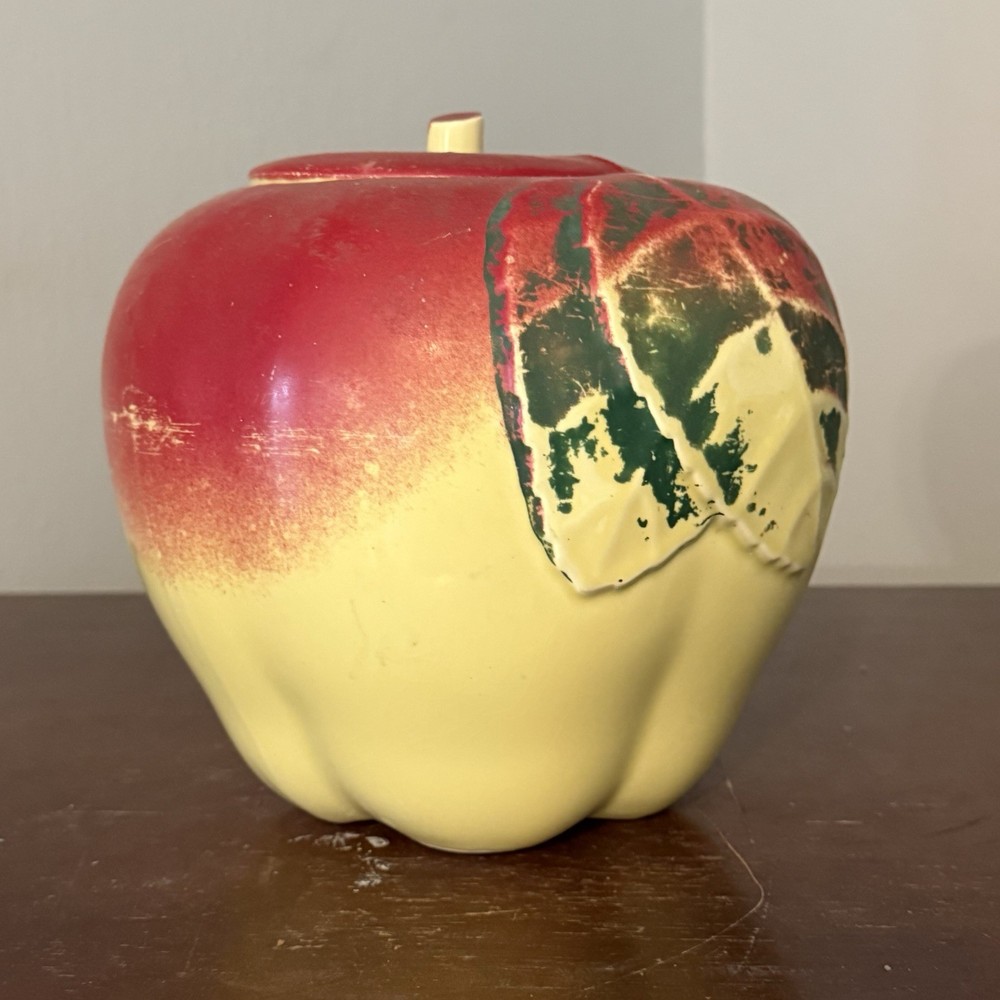 Vintage 1940's Hull Blushing Apple Cookie Jar Canister  w/ Lid Ceramic Fruit