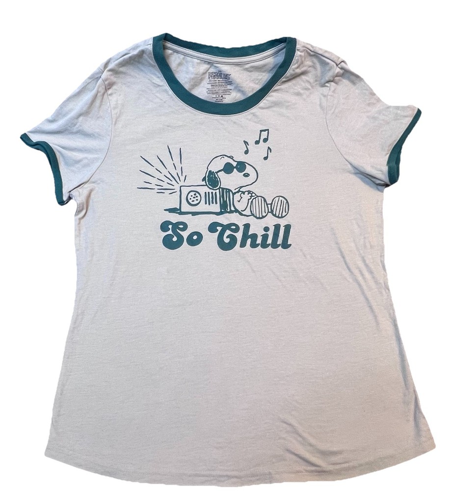 Peanuts Short Sleeve T Shirt Womens Size Large Snoopy Light Green Graphic Print