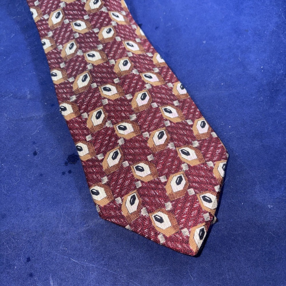 Countess Mara Men’s 100% Silk Tie, Vintage Geometric, Burgundy, Brown, And Ivory