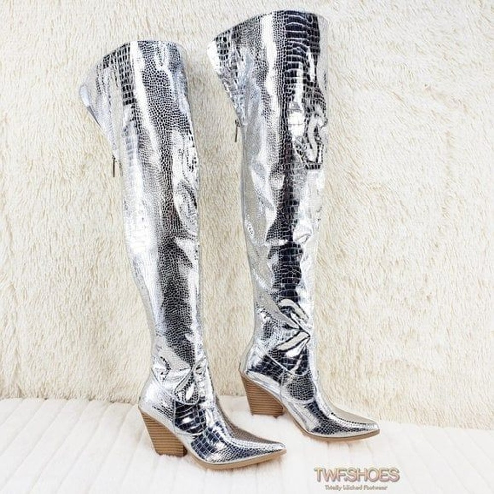 Centura Silver Size 6.5 Western Cowgirl Thigh High Boots