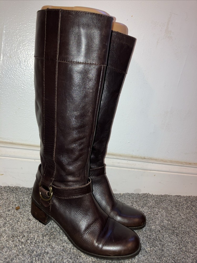 Bandolino  Tall Knee High Cordovan Brown Leather Side Zip Riding Boots Women's 7